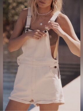 Madewell Utility Tile White Corsica Denim Summer Boho Crisp Short Overalls